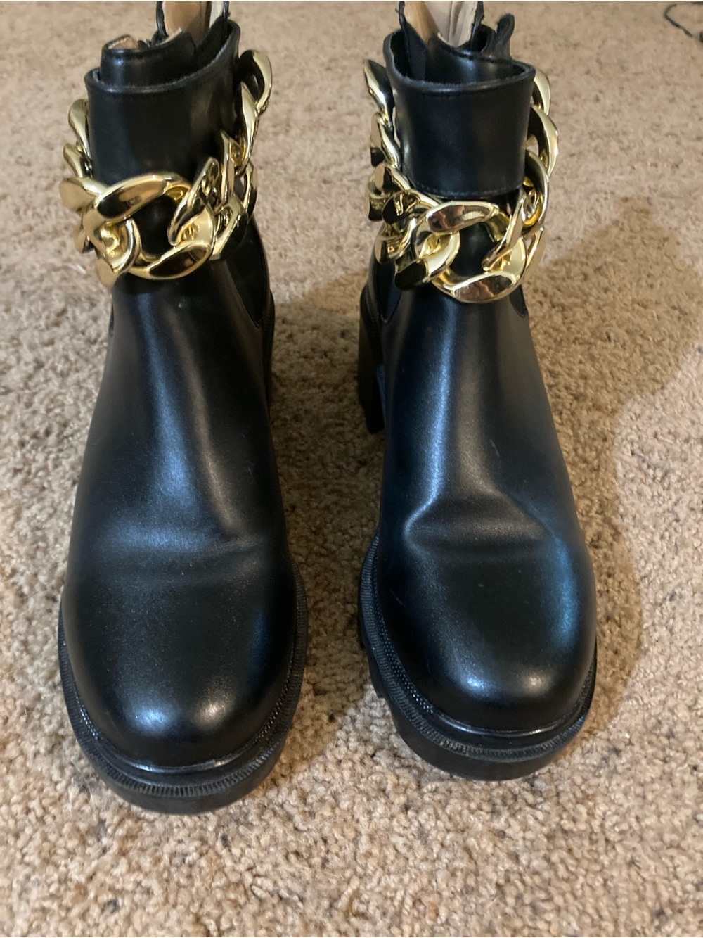 Steve Madden Black Ankle Boots with Gold Buckle Detail